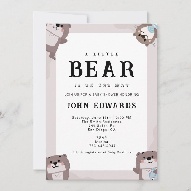 Liten björn baby shower inbjudan design (Framsida)