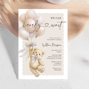 Liten Björn Baby Shower Teddybjörn Ballonger Inbjudningar