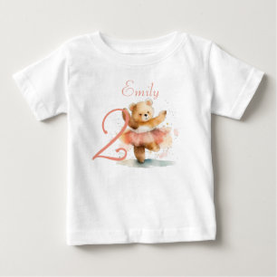 Liten björn ballerina akvarell rosa Födelsedag T Shirt