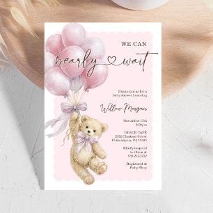 Liten Björn Flicka Baby Shower Teddybjörn Ballonge Inbjudningar