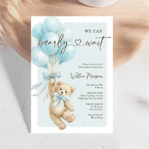 Liten björn pojke baby shower teddybjörn ballonger inbjudningar