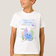 Liten Blå Bläckfisk Barn T-Shirt