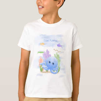 Liten Blå Bläckfisk Barn T-Shirt