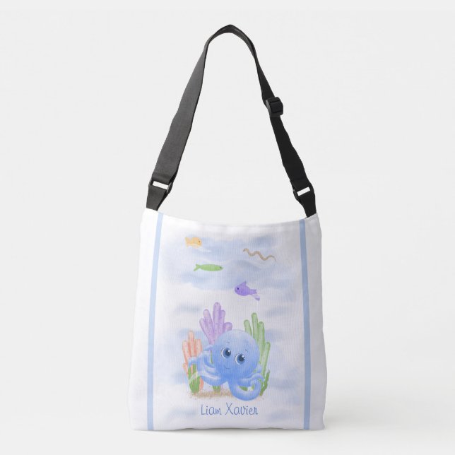 Liten blå bläckfisk crossbody väska (Framsida)