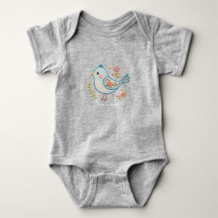 Liten blå fågel Blommig baby bodysuit T Shirt