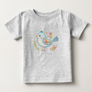 Liten blå fågel Blommig baby-t-shirt T Shirt