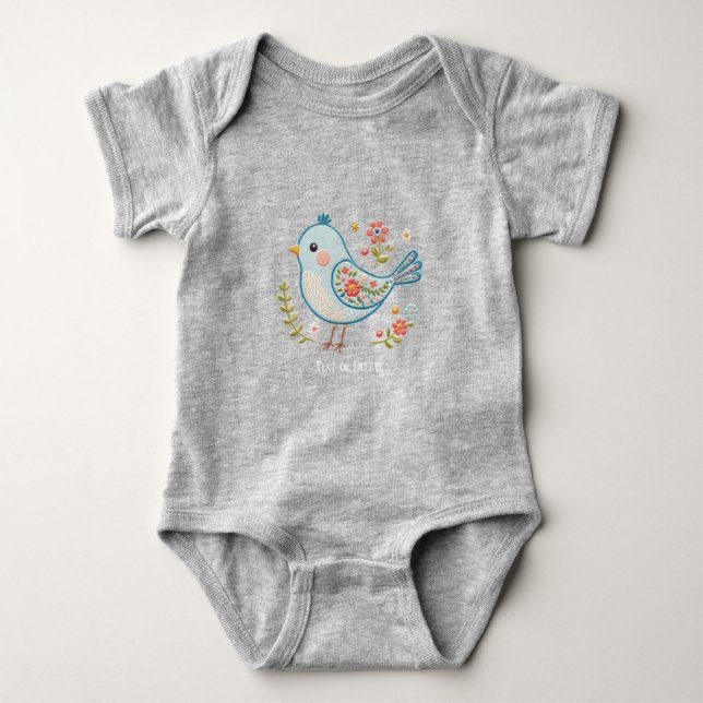 Liten blå fågel Blommig babybodysuit T Shirt (Framsida)