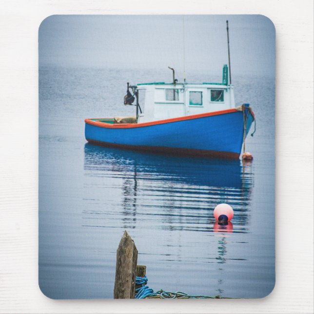 Liten blå fiskebåt musmatta (Framsidan)