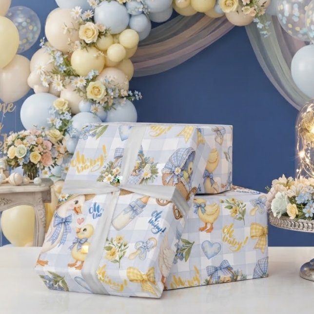 Liten blå gingham-ankling Oh Baby Presentpapper (Skapare uppladdad)
