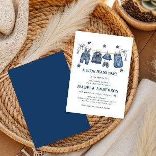 Liten Blå Jean Är På Väg, Denim Babyfirande, Inbjudningar