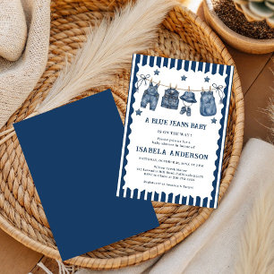 Liten Blå Jean Är På Väg, Denim Babyfirande, Inbjudningar