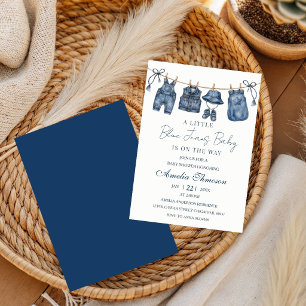 Liten Blå Jean Är På Väg, Denim Babyfirande, Inbjudningar