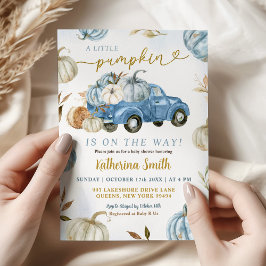 Liten Blå Pumpa Lastbil Baby Shower Inbjudningar