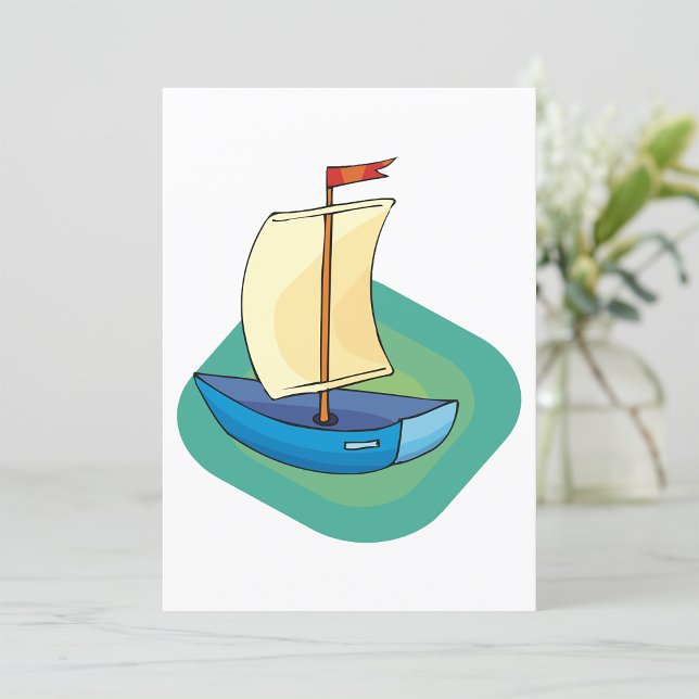 Liten blå Segelbåt Inbjudningar (Skapare uppladdad)