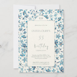 Liten Blåa blommor-födelsedag oavsett ålder Inbjudningar