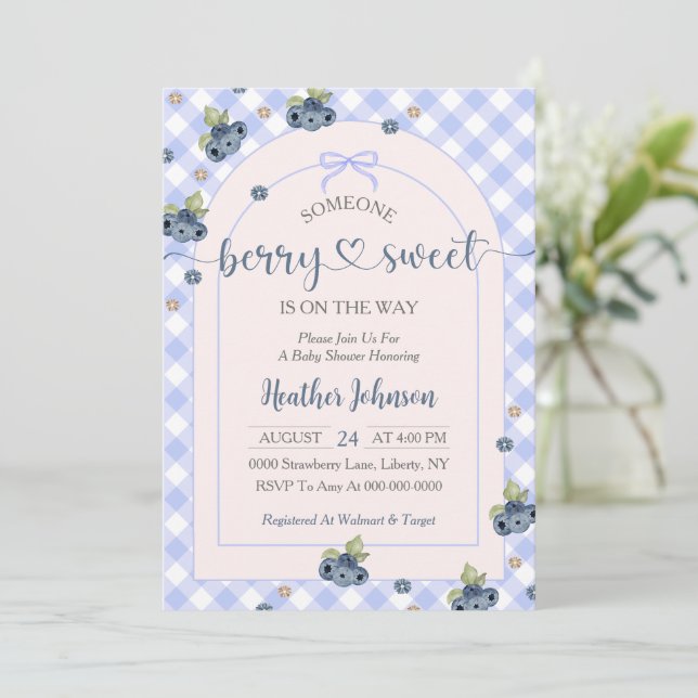 Liten blåbärs söt lille pojke baby shower  inbjudningar (Stående Fram)