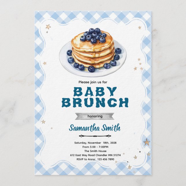 Liten blåbärsbrunch för bebis - Bebisdus Invitatio Inbjudningar (Framsida)