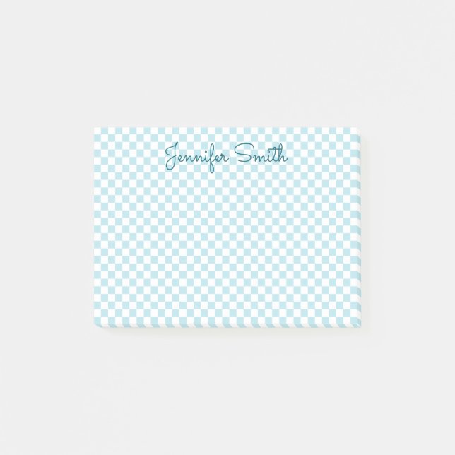 Liten Blek Robin Egg Blue Check Post-it Block (Framsida)