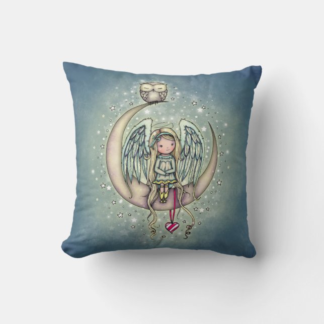 Liten blinkande ängel och uggla illustration kudde (Framsida)