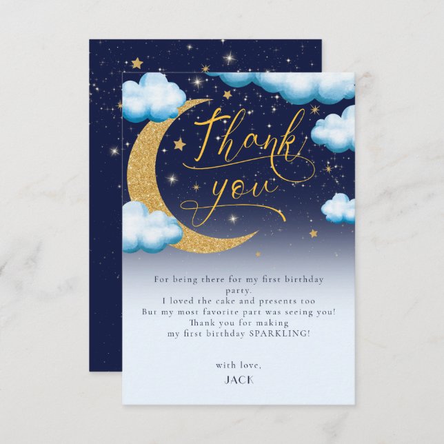 Liten blinkande stjärna pojke Första födelsedag Ta Tack Kort (Fram/baksida)