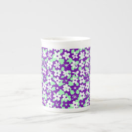 Liten Blommig Mönster Mint och Lila Benporslin Mugg