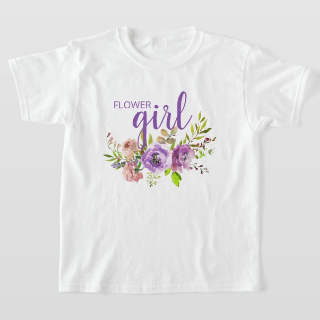 Liten blomsterflicka lila blommig vigsel t-shirt (Laydown)