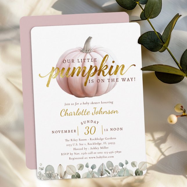 Liten Blush Pumkin-Barnkalas  Inbjudningar (Blush Pink Little Pumpkin Invite)