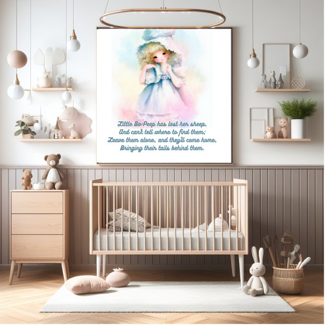 Liten bo peep söt mjuk akvarell fototryck (Gift for a new baby. This cute nursery rhyme.)