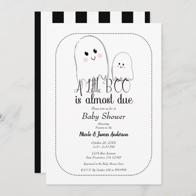 Liten BÖG På grund av spökt Halloween Baby Shower Inbjudningar (Fram/baksida)