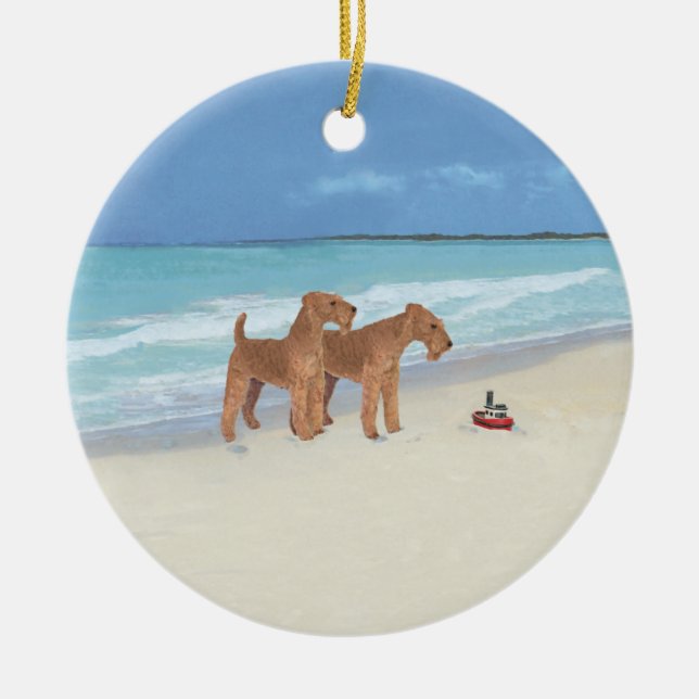 Liten bogserbåt julgransprydnad keramik (Framsidan)