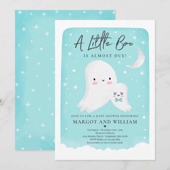 Liten Boo Baby Shower Halloween Ghost Baby Shower Inbjudningar (Fram/baksida)
