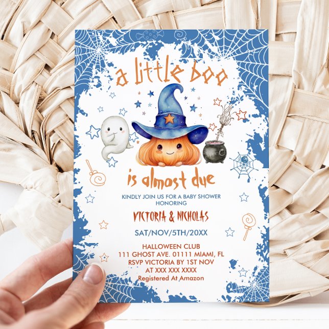Liten Boo Blå Pojke Pumpa Baby Shower Inbjudningar (Skapare uppladdad)