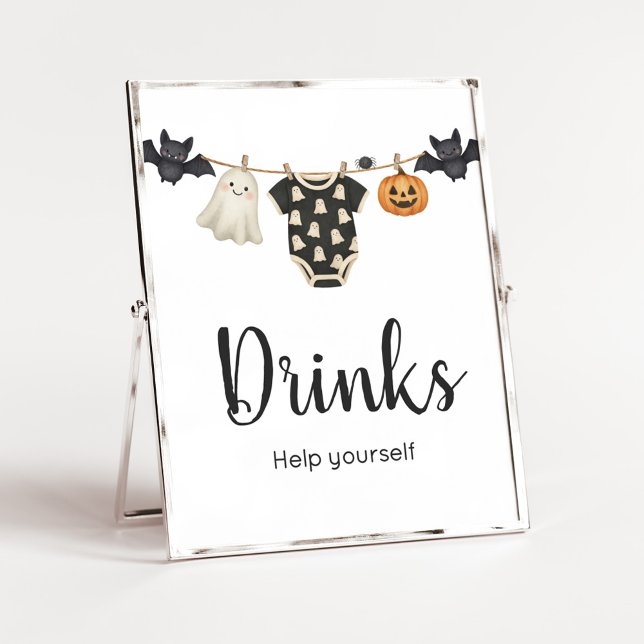 Liten Boo Clothesline Baby Shower Drinks Sign Poster (Halloween Little Boo Clothesline Baby Shower Sign)
