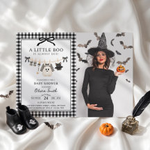 Liten Boo Gingham Svart Båge Baby Shower Foto