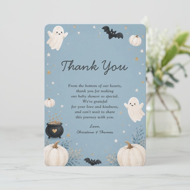 Liten Boo Halloween Baby Shower Tack Kort (Stående Fram)