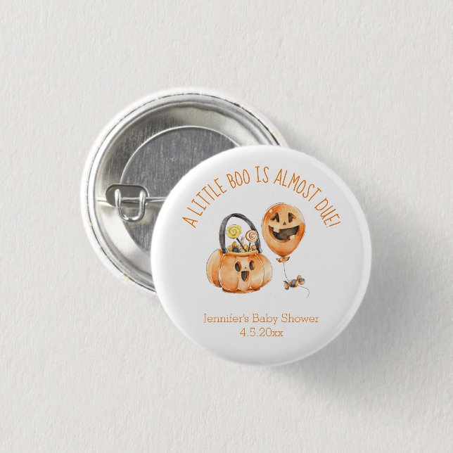 liten boo halloween orange söt babydusch knapp (Framsida & baksida)