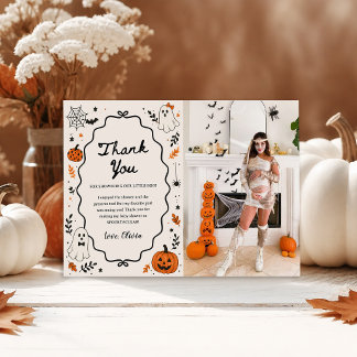 Liten Boo Halloween Spöke Baby Shower Foto Tack Kort