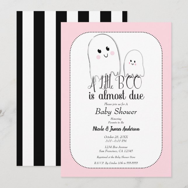 Liten BOO Halloween-spöke Rosa Bebisens Första Föd Inbjudningar (Fram/baksida)