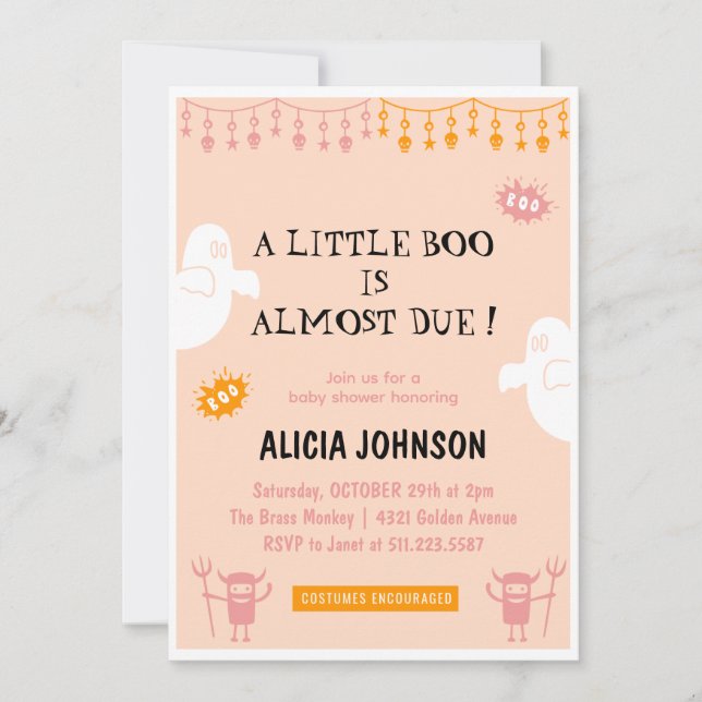Liten boo Orange Halloween baby shower Inbjudningar (Framsida)