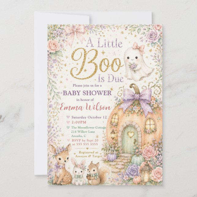 Liten Boo Skogs Baby Shower Inbjudningar (Framsida)