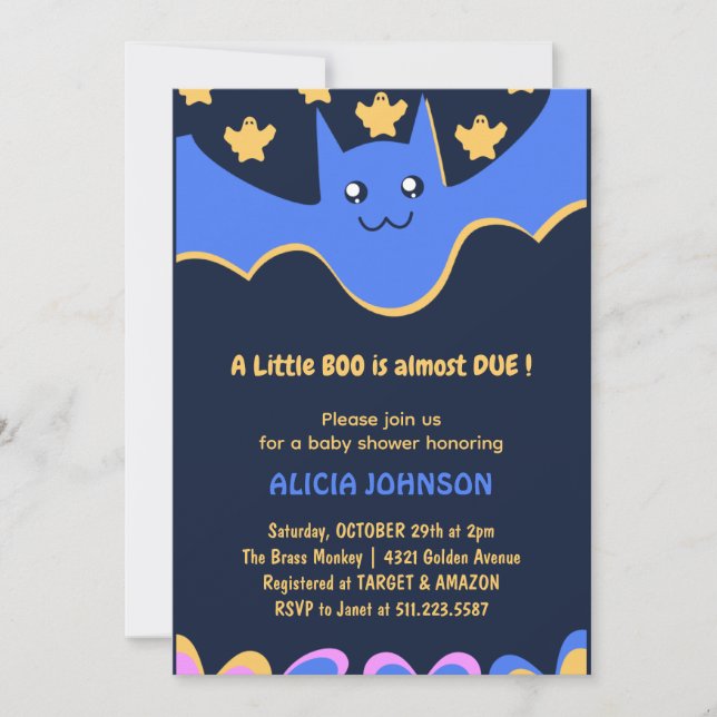 Liten boo Söt fladdermus Pojke Halloween baby show Inbjudningar (Framsida)