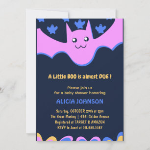 Liten boo Söt fladdermus Rosa Halloween baby showe Inbjudningar