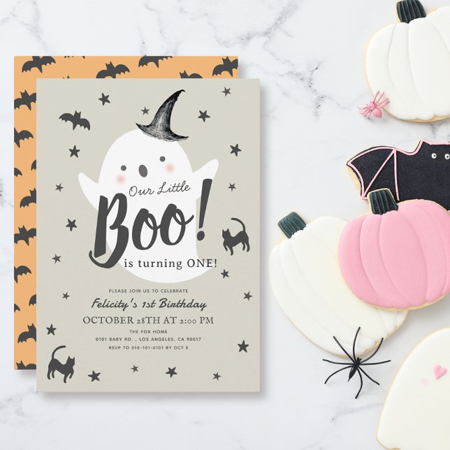 Liten Boo-spöke Halloween 1-årsdag Inbjudningar (Skapare uppladdad)