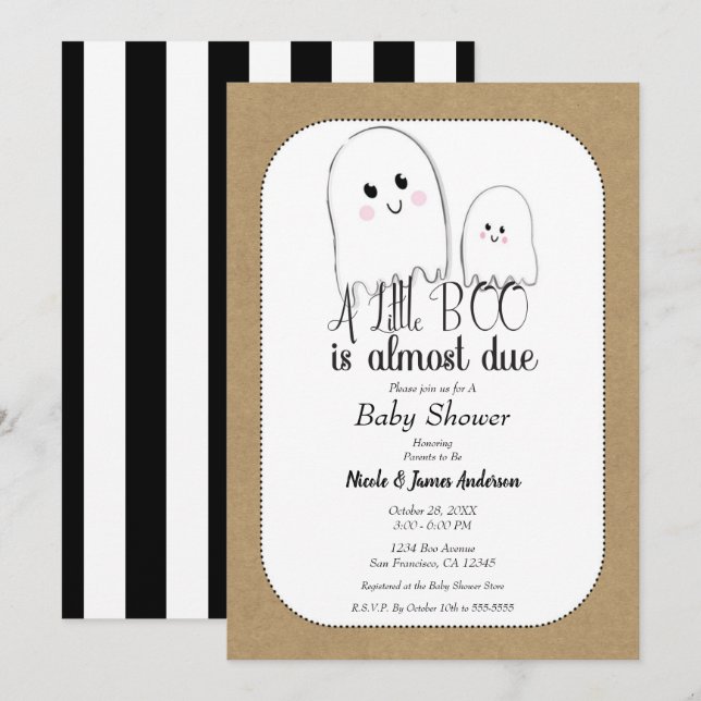 Liten BOO Spöke Rustikal Halloween Baby Shower Inbjudningar (Fram/baksida)