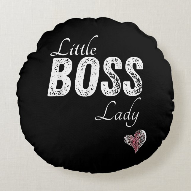 Liten Boss Dam Baby Barn Småbarn Flicka Kort Rund Kudde (Framsidan)