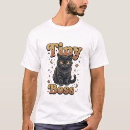 Liten Boss Svart Katt Design T Shirt