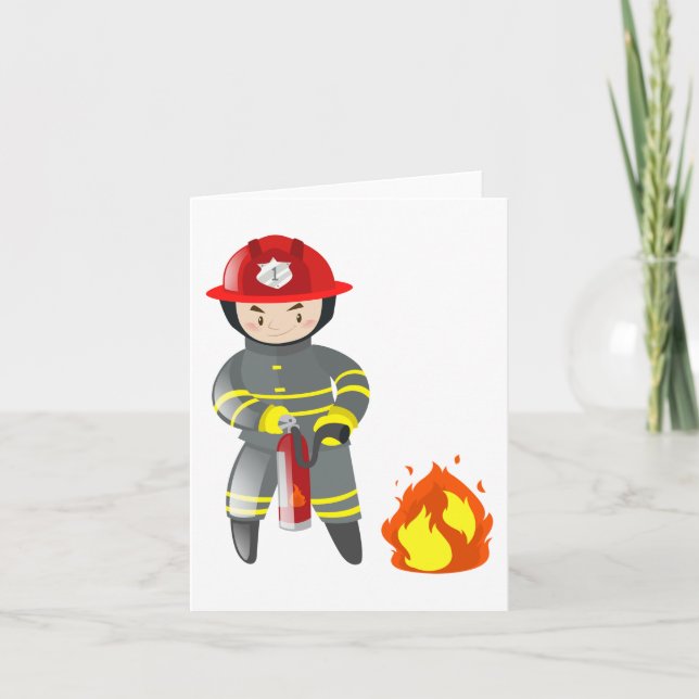Liten brandman hjälte som släcker eld kort (Framsida)