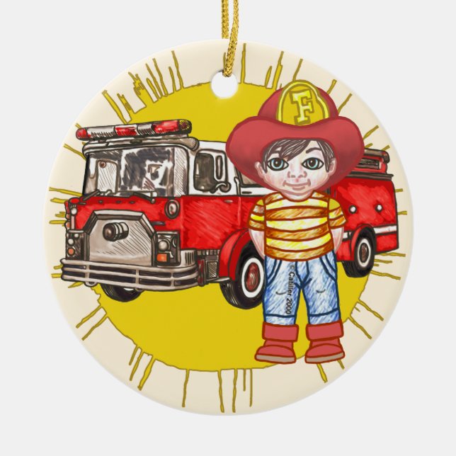 Liten brandman julgransprydnad keramik (Framsidan)