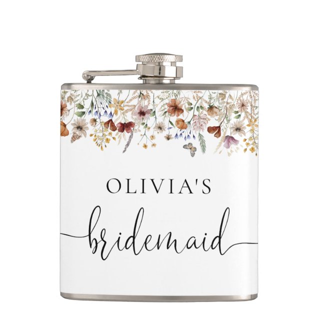 Liten Bröllopsduschflaska med Vilda Blommor Fickplunta (Framsidan)