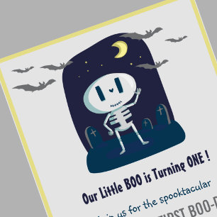 Liten bu Skelett Söt Halloween 1-års födelsedag Inbjudningar
